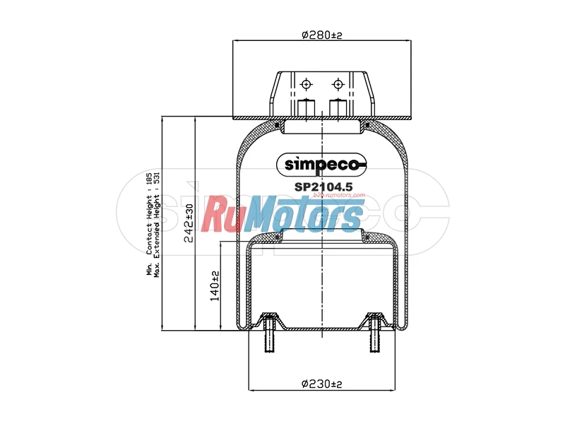 Пневморессора (со стальным стаканом) KAMAZ (651-2934002-48) SIMPECO SP2104.5014 Пневморессора (со стальным стаканом) KAMAZ (651-2934002-48) SIMPECO SP2104.5014